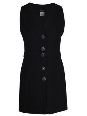 CHANEL Black Sleeveless V-Neck Button Mini Dress LIKE NEW
